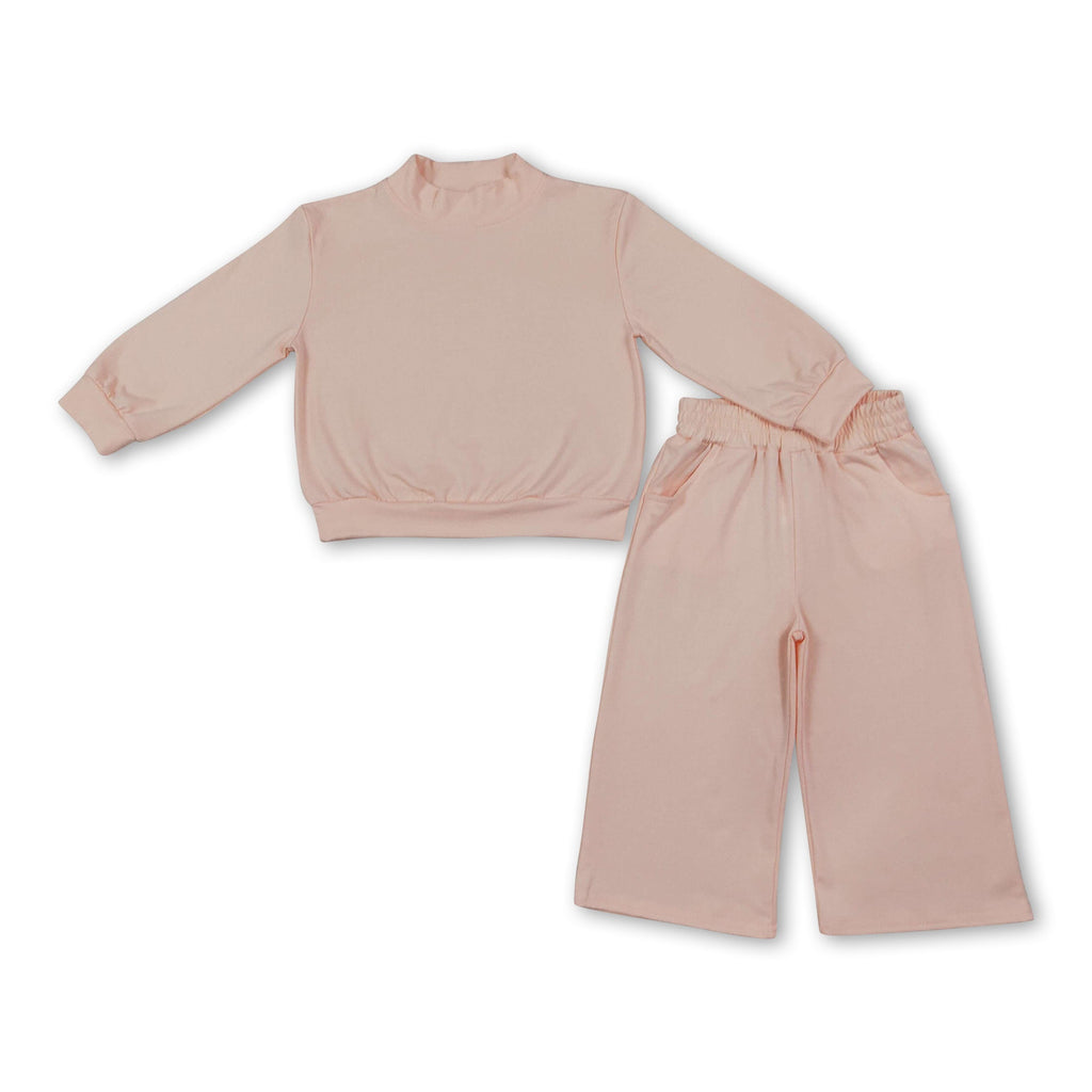 Long sleeves pink cotton top pants kids girls outfits