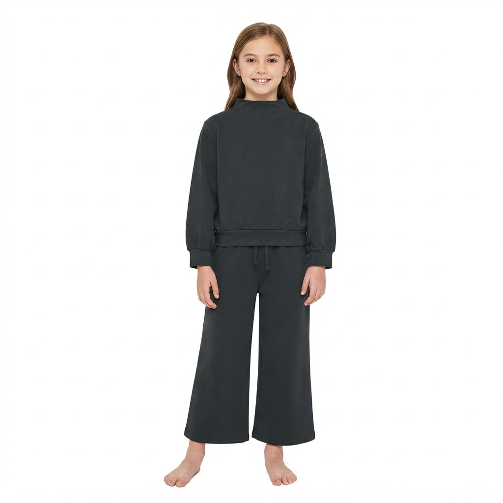 Long sleeves black cotton top pants kids girls outfits