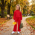Long sleeves red cotton top pants kids girls outfits