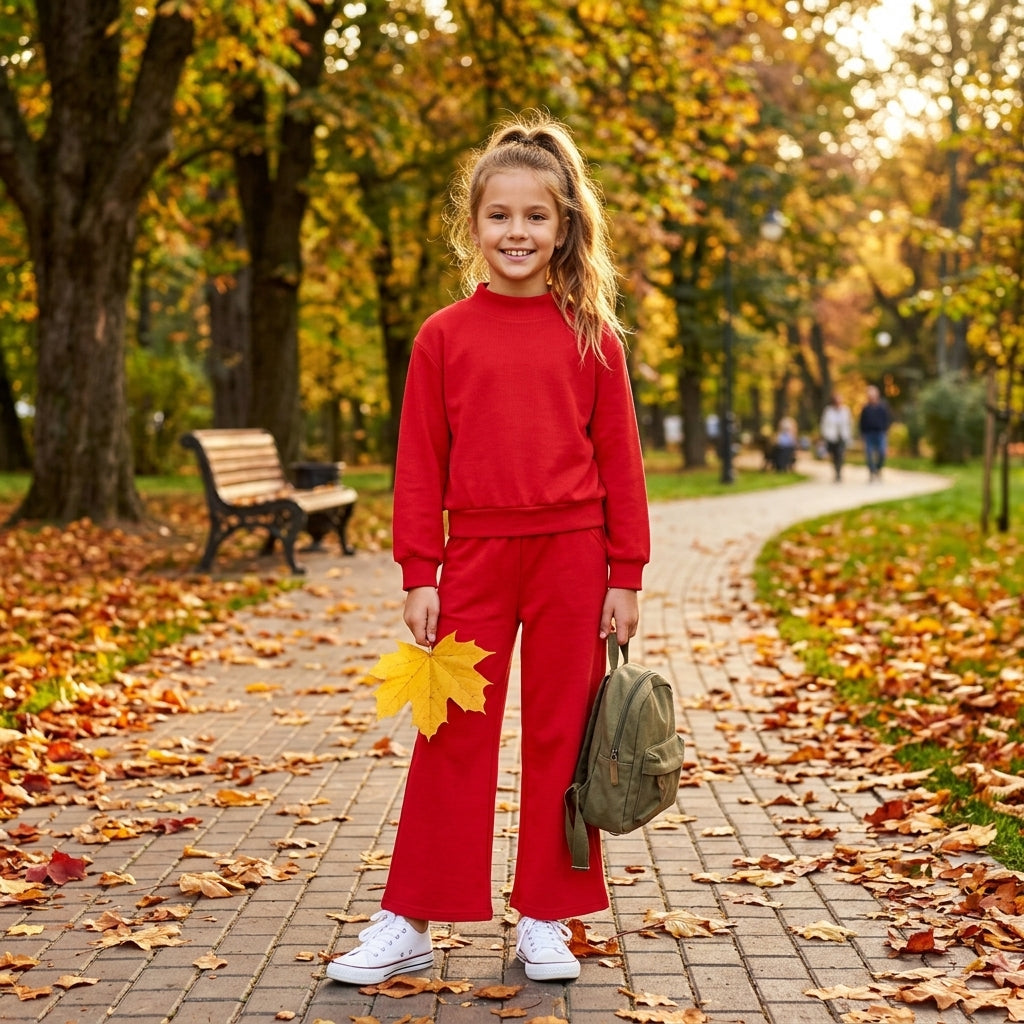 Long sleeves red cotton top pants kids girls outfits