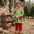 Green face tunic red pants girls Christmas outfits