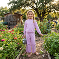 Long sleeves lavender cotton top pants kids girls outfits