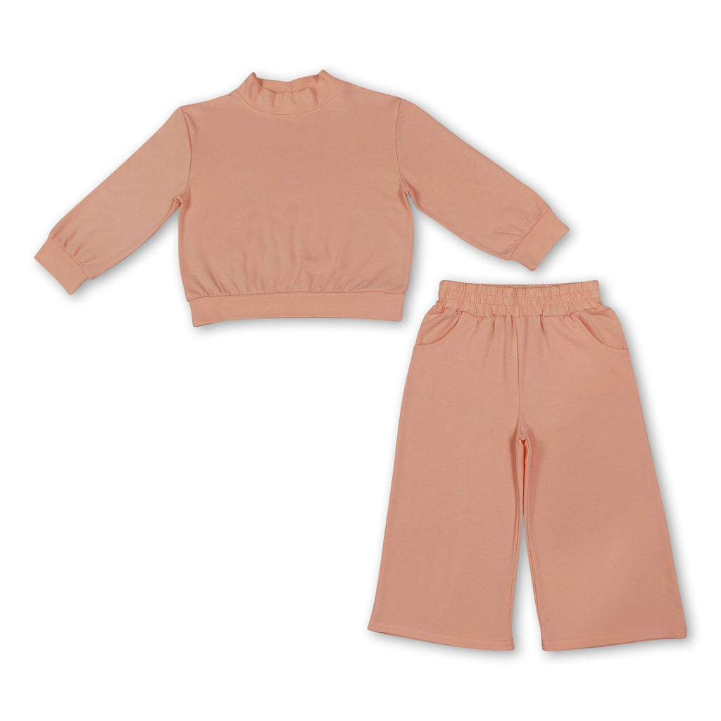 Long sleeves peach cotton top pants kids girls outfits