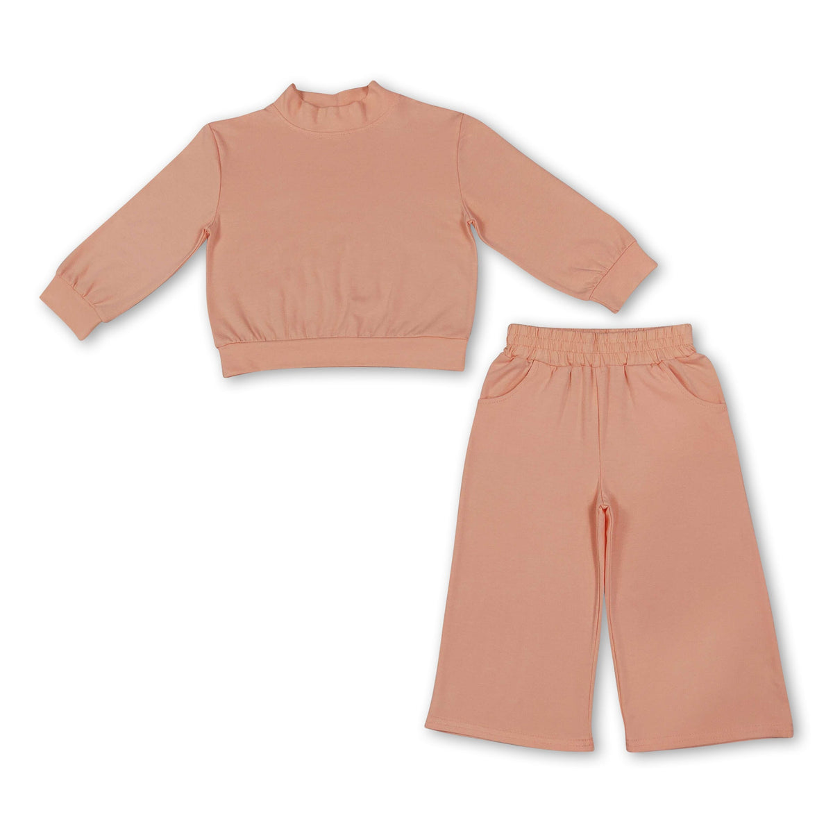 Long sleeves peach cotton top pants kids girls outfits