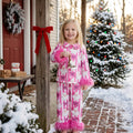 Fur long sleeves santa bow girls Christmas pajamas