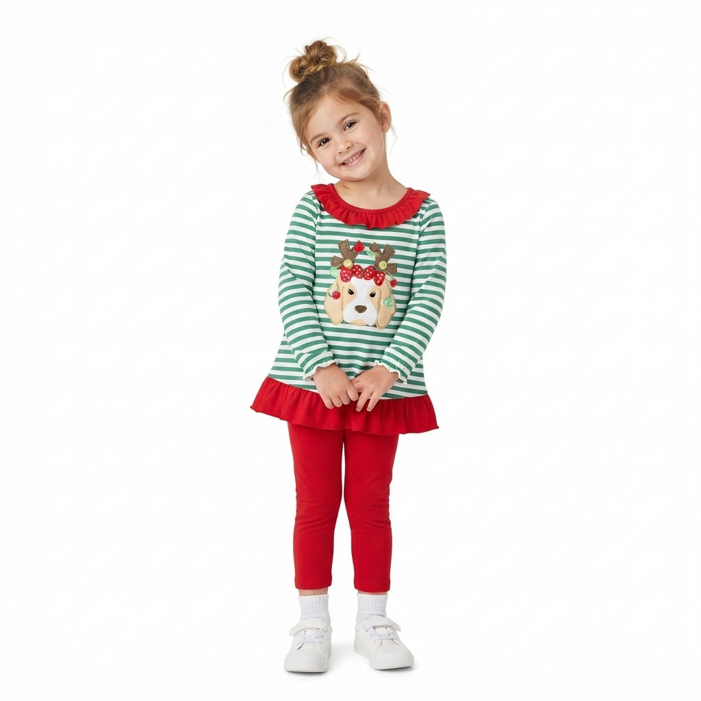 Dog Christmas lighting embroidery stripe girls Christmas set