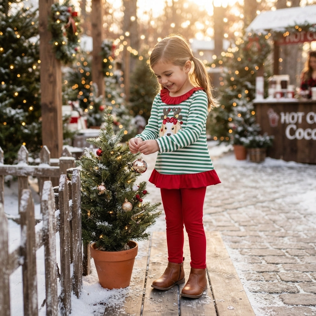 Dog Christmas lighting embroidery stripe girls Christmas set