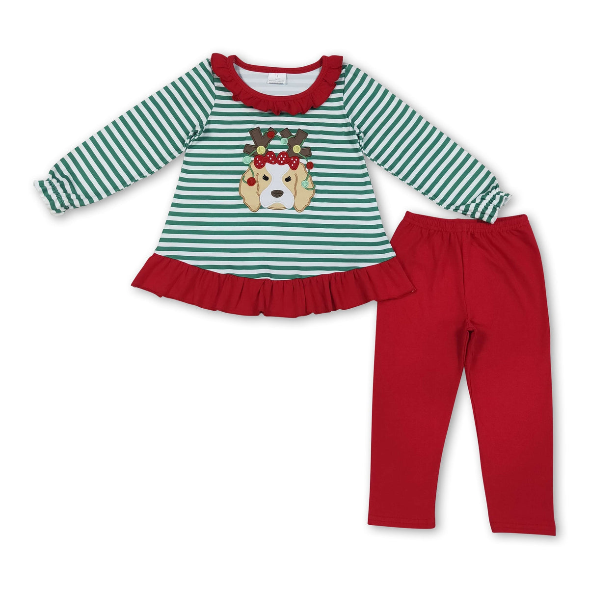 Dog Christmas lighting embroidery stripe girls Christmas set