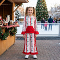 Red green bow hoodie ruffle pants girls Christmas set