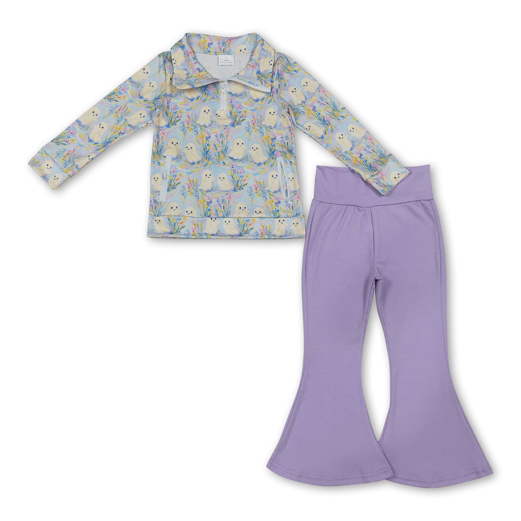 Ghost pullover lavender pants girls Halloween set