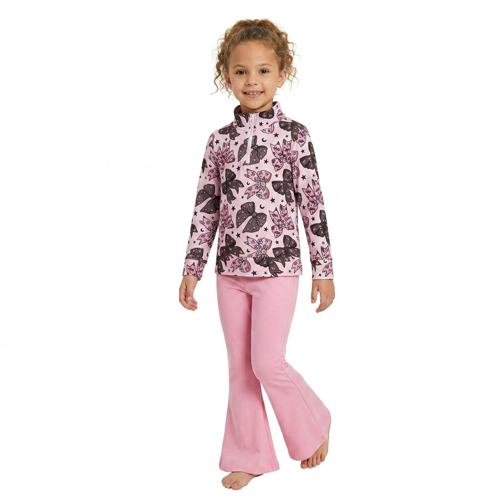 Bat skull bow pullover pink pants girls Halloween set