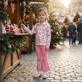 Santa bow pullover pink pants girls Christmas set