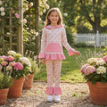 Long sleeves pink bow floral hoodie pants kids girls outfits