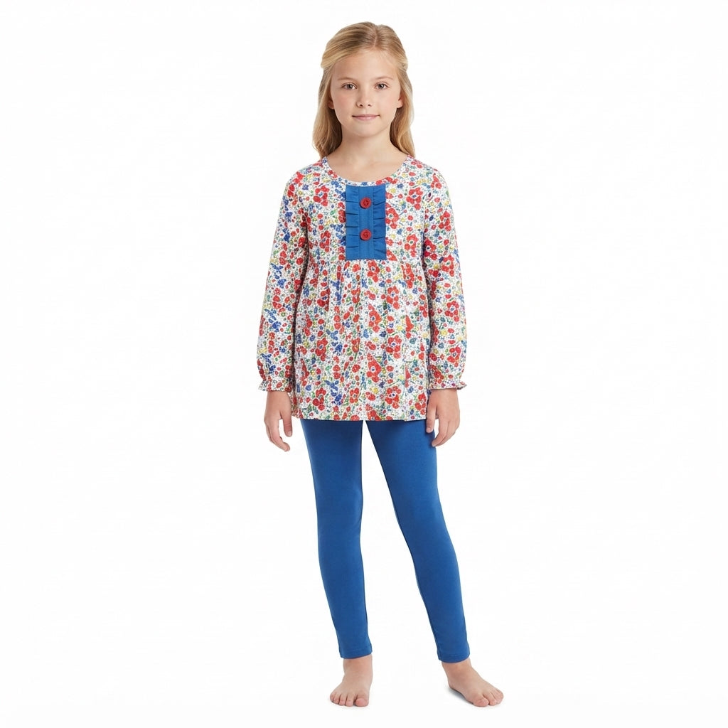 Blue red floral tunic leggings kids girls outfits