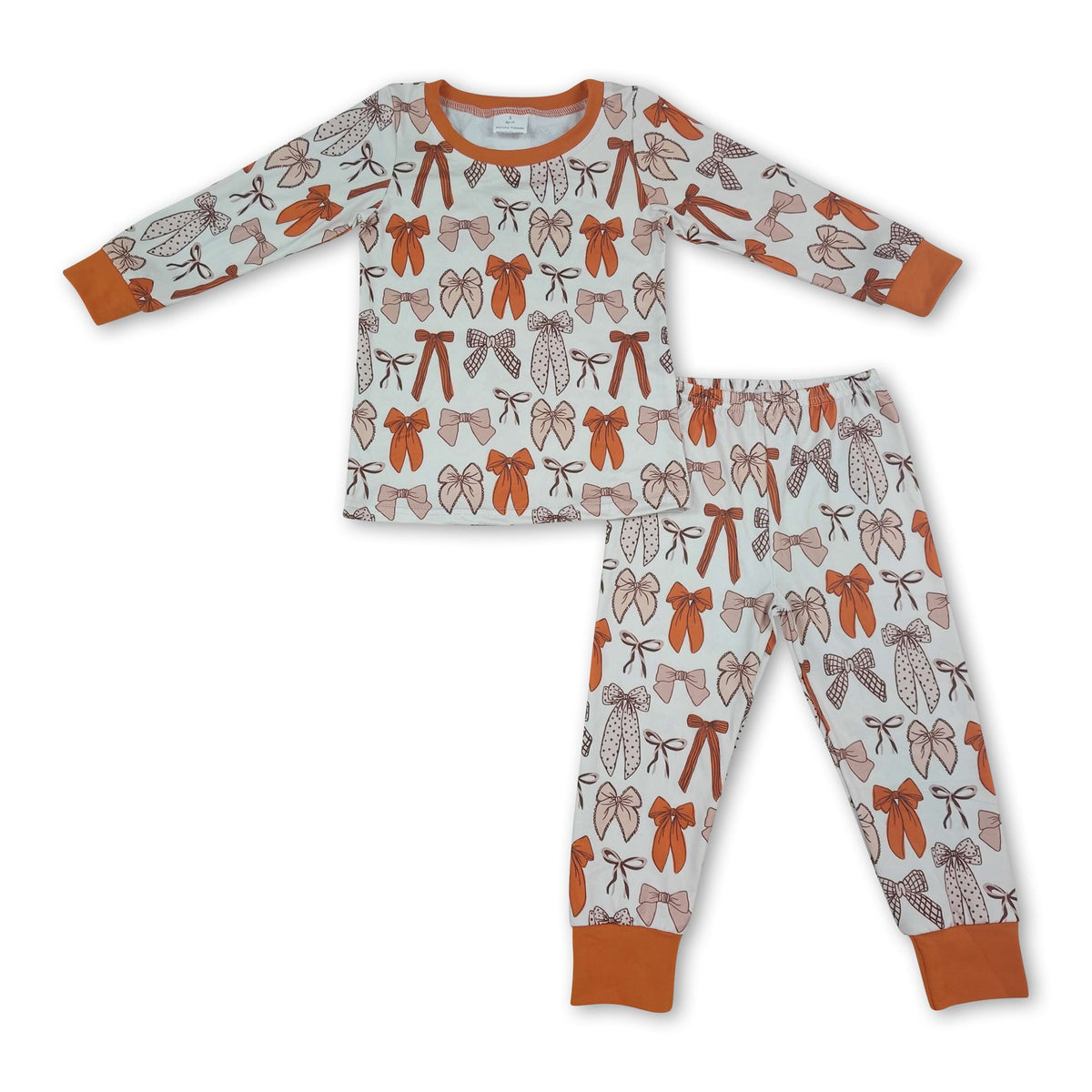 Long sleeves brown bow girls Thanksgiving pajamas