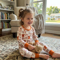 Long sleeves brown bow girls Thanksgiving pajamas