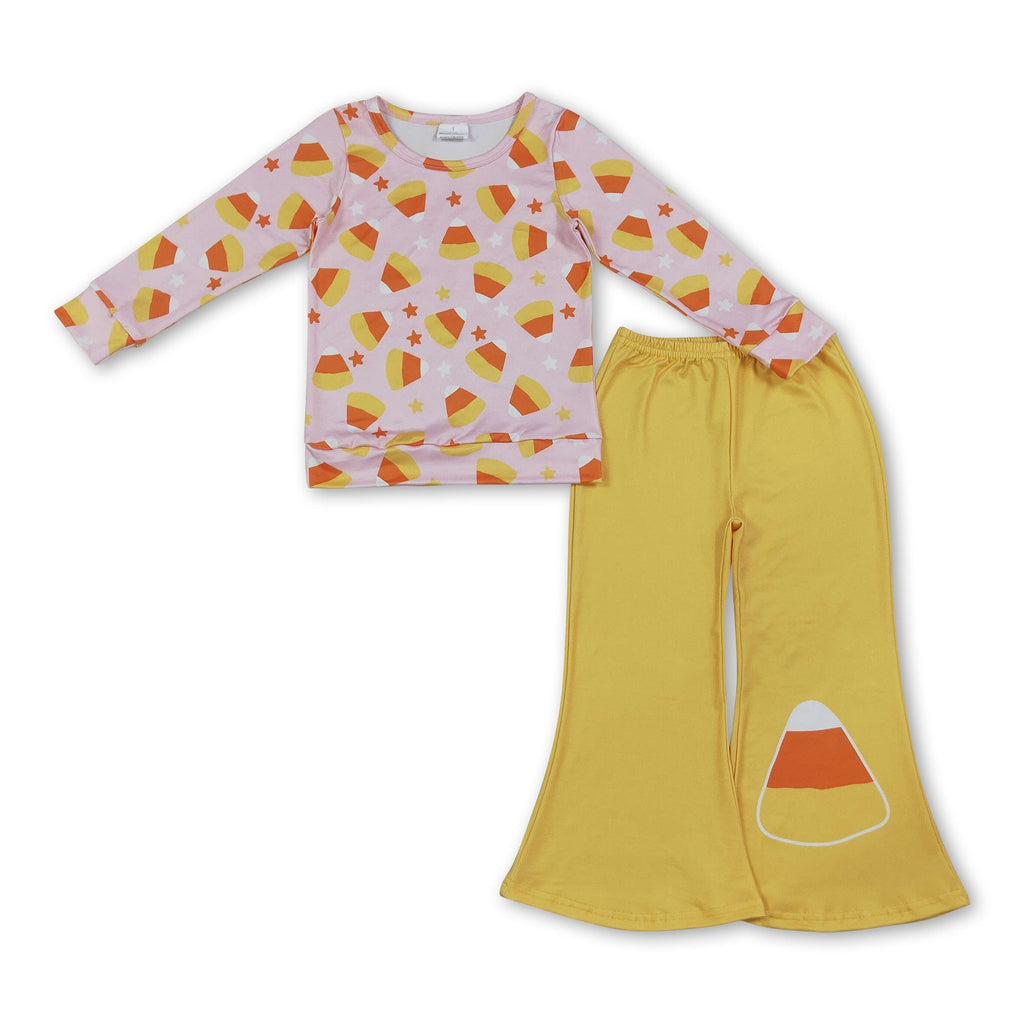Long sleeves candy corn top pants girls Halloween outfit