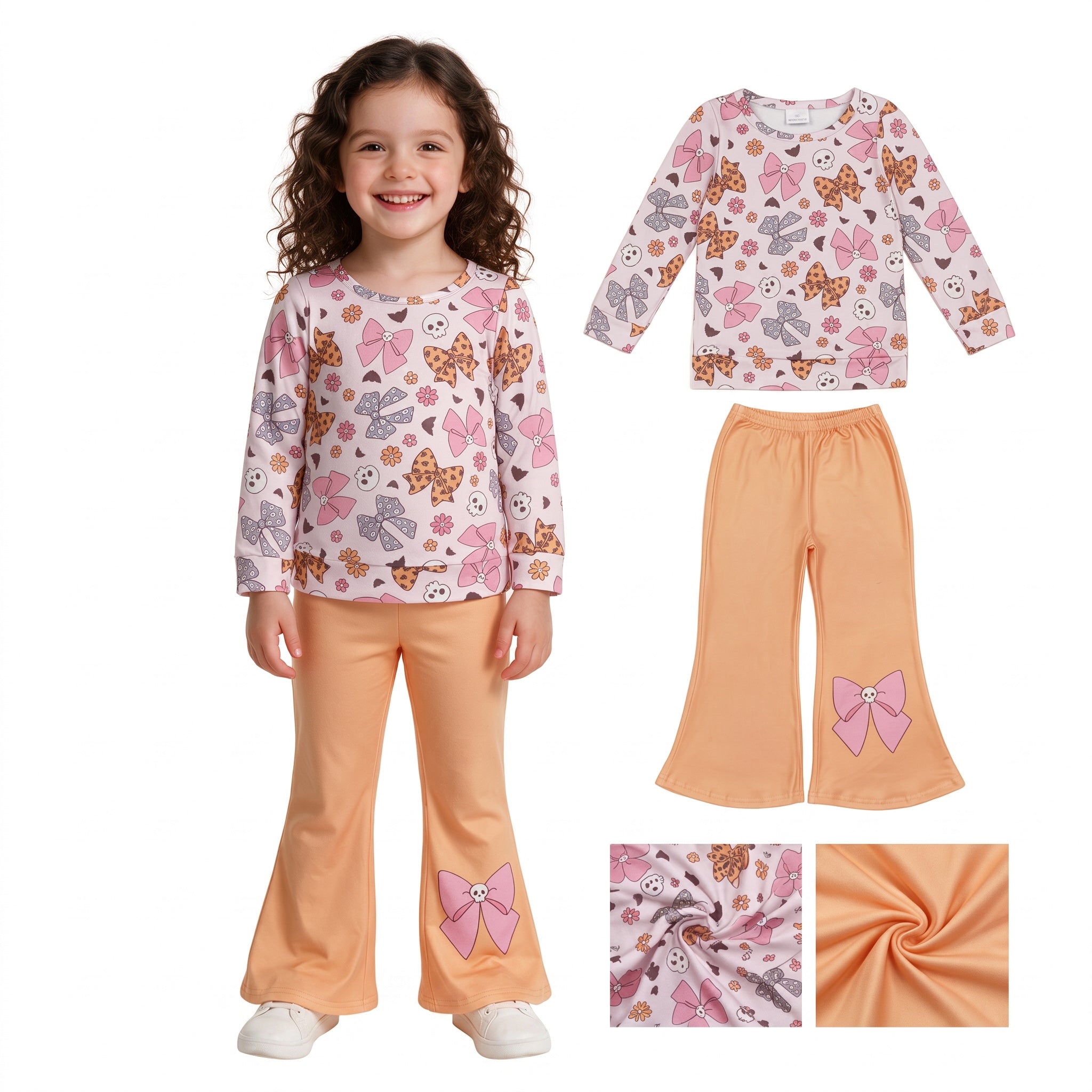 Bow skull top pants kids girls Halloween outfits