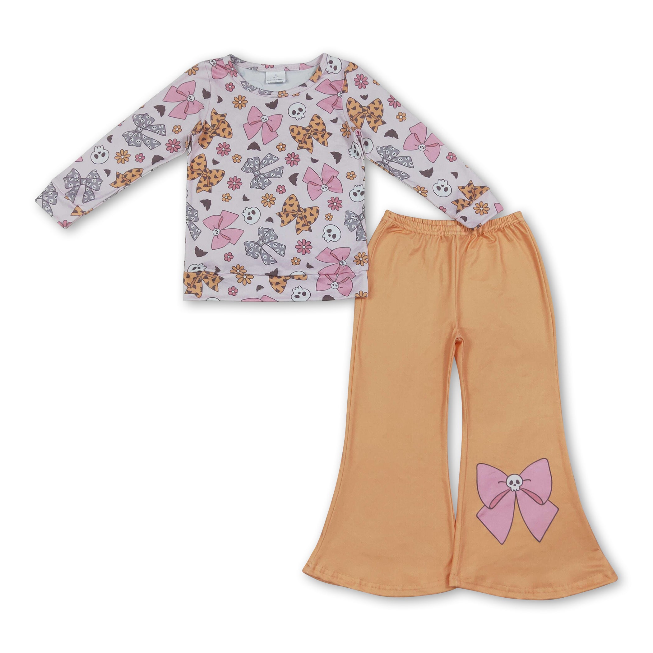 Bow skull top pants kids girls Halloween outfits
