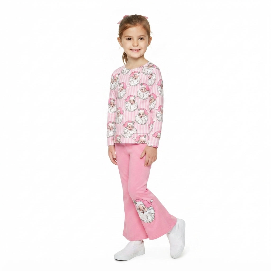 Pink stripe santa top pants girls Christmas outfits