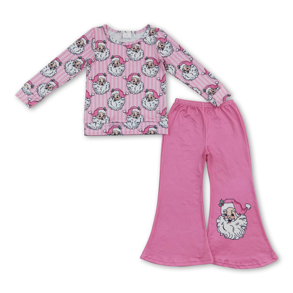 Pink stripe santa top pants girls Christmas outfits