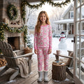 Long sleeves pink snowman top pants girls pajamas
