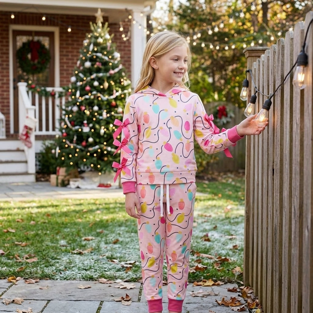 Long sleeves Christmas lighting hoodie pants girls outfits