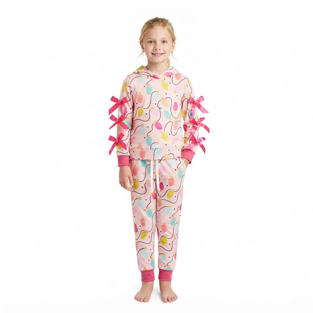 Long sleeves Christmas lighting hoodie pants girls outfits