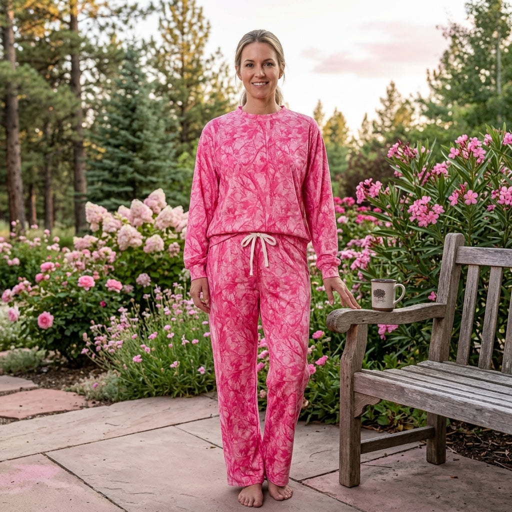Long sleeves pink leaves camo adult women outfits