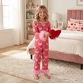 Fur sleeves plaid heart bow girls Valentine's pajamas