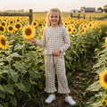 Long sleeves plaid stripe ruffle top pants girls outfits