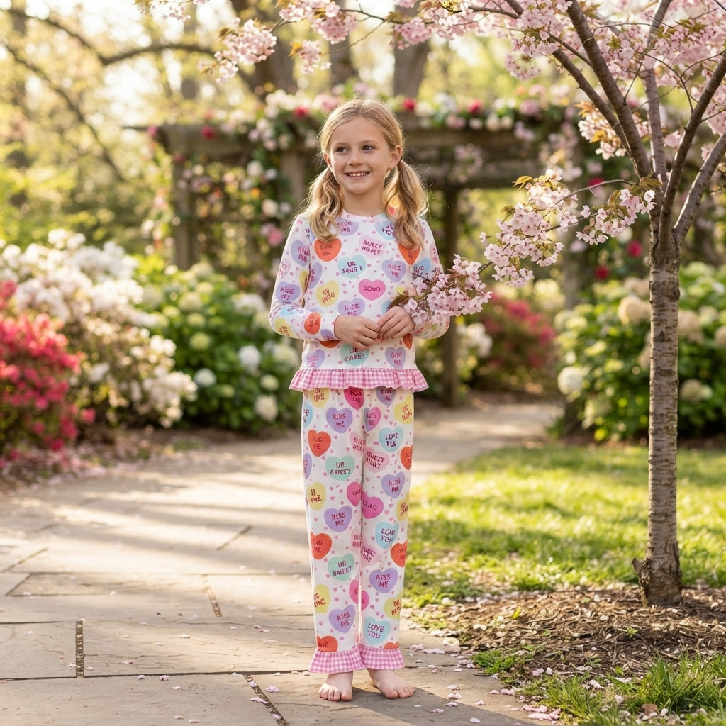 I love you heart plaid ruffle girls Valentine's clothes