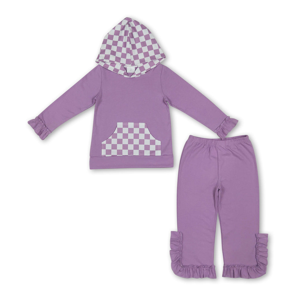 Lavender plaid pocket hoodie ruffle girls outfits