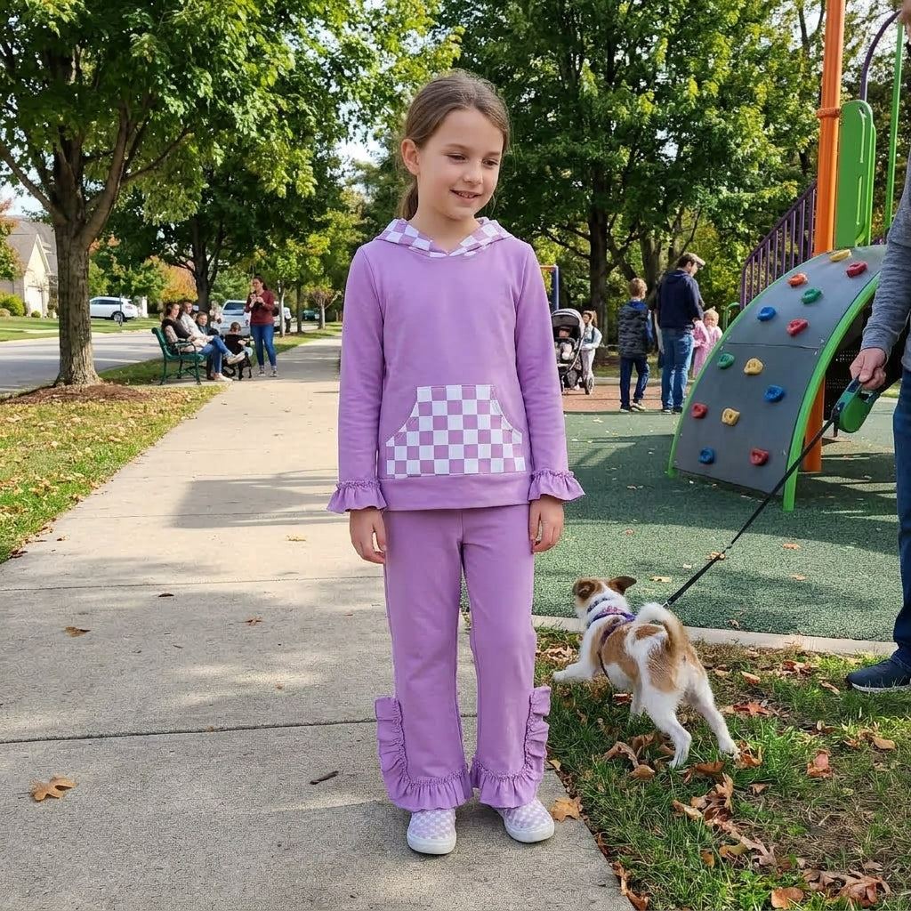 Lavender plaid pocket hoodie ruffle girls outfits