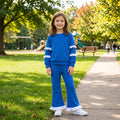 Blue ruffle green cotton top pants girls clothing set