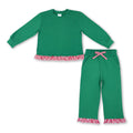 Long sleeves red stripe green top pants girls Christmas outfit