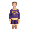 Long sleeves purple tiger vinyl top shorts girls team outfits