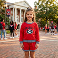 Long sleeves red G vinyl top shorts girls team outfits