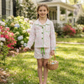 Pink Christmas tree bow button down kids girls pjs set