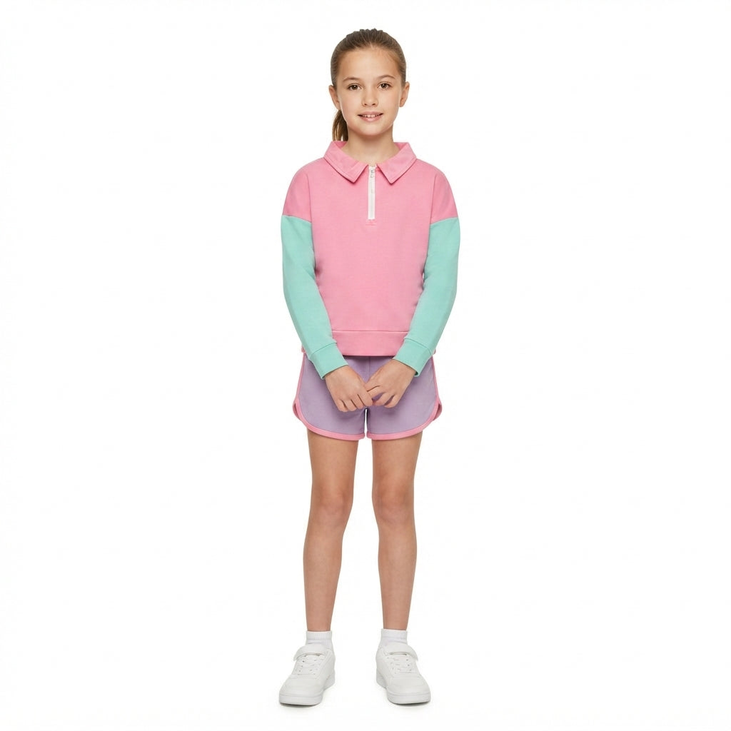 Pink mint pullover shorts cotton kids girls outfits