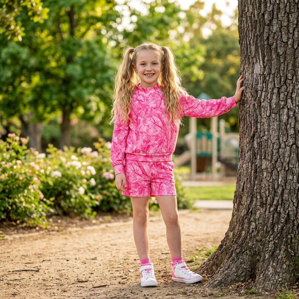 Pink camo top shorts kids girls outfits