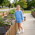 Long sleeves pink plaid blue pullover shorts girls outfits