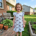Flutter sleeves light blue plaid cow baby girls farm dress