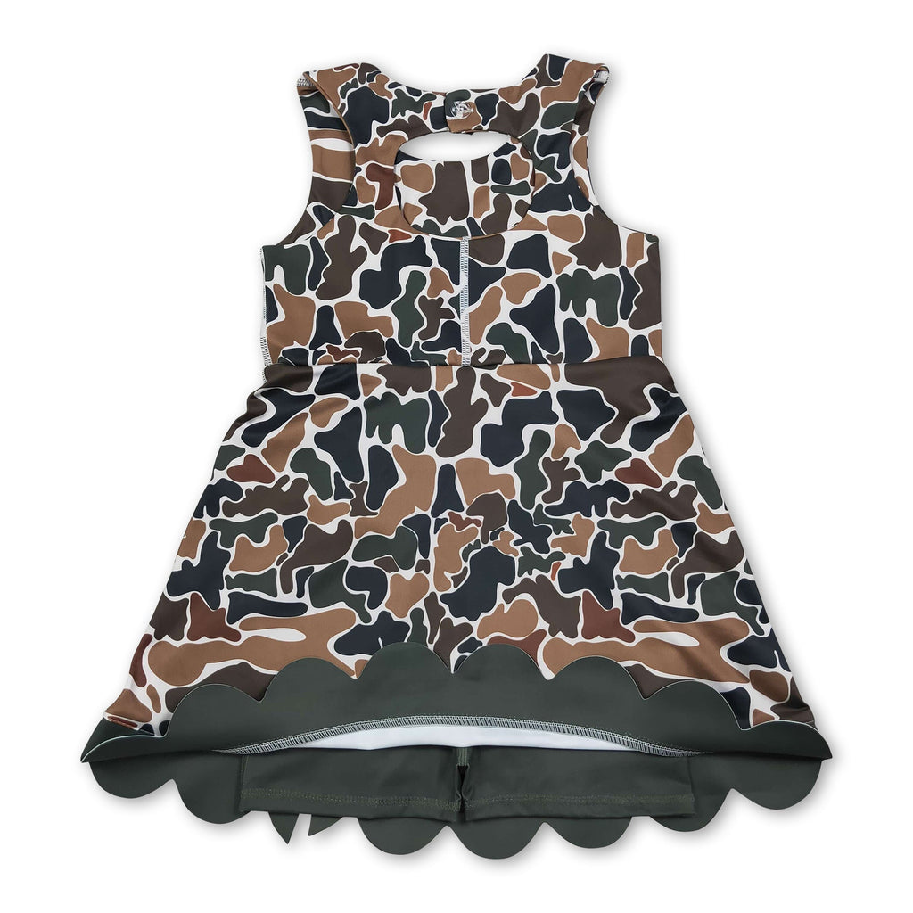 Camo bow scallop kids girls summer athletic dresses