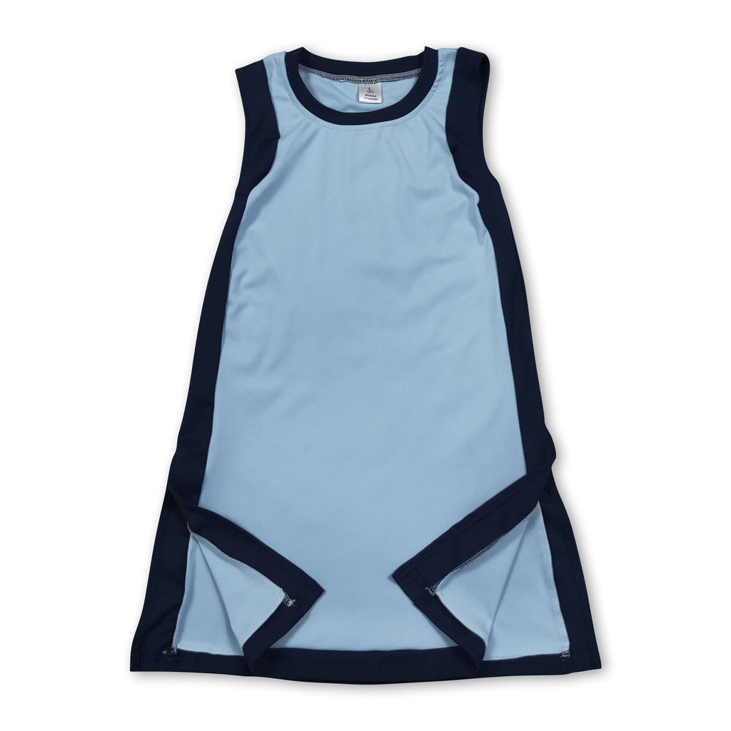Sleeveless light blue navy kids girls athletic dresses