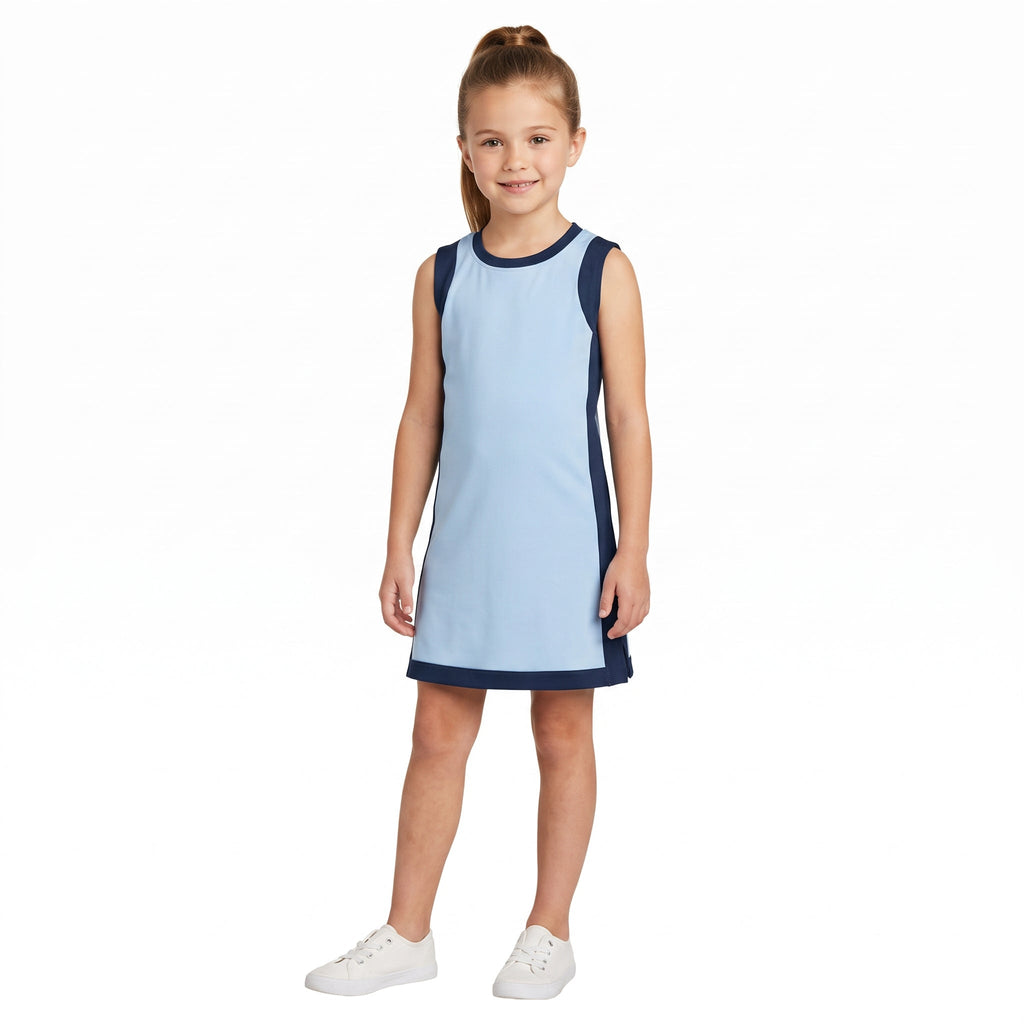 Sleeveless light blue navy kids girls athletic dresses