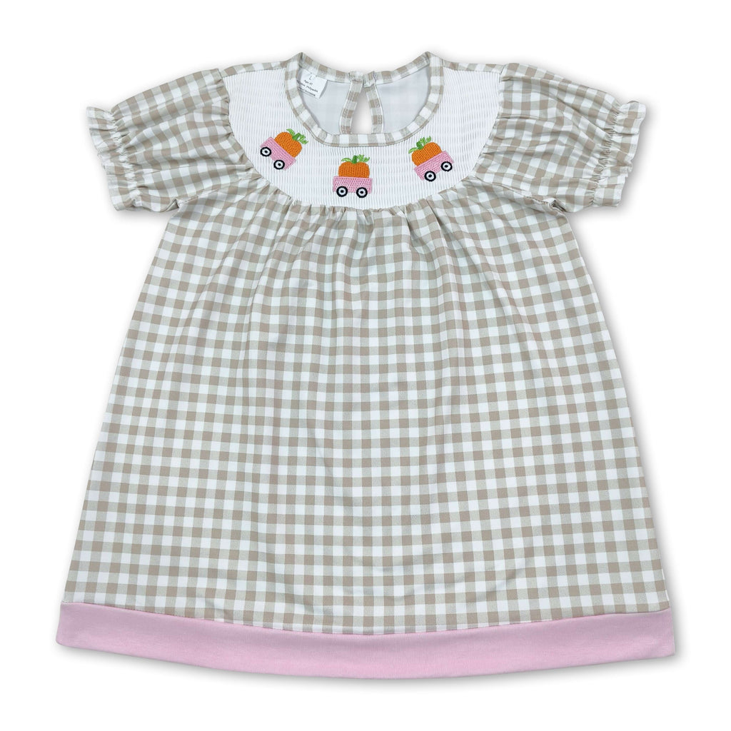 Short sleeves plaid pumpkin smocked girls fall dress