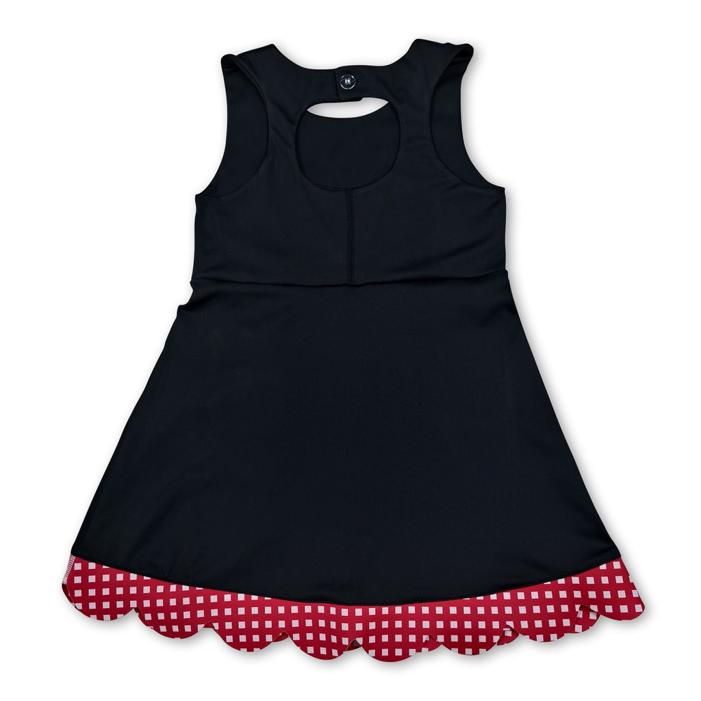 Sleeveless plaid scallop black kids girls athletic dresses