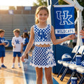 Sleeveless blue U K plaid scallop girls team active wear set