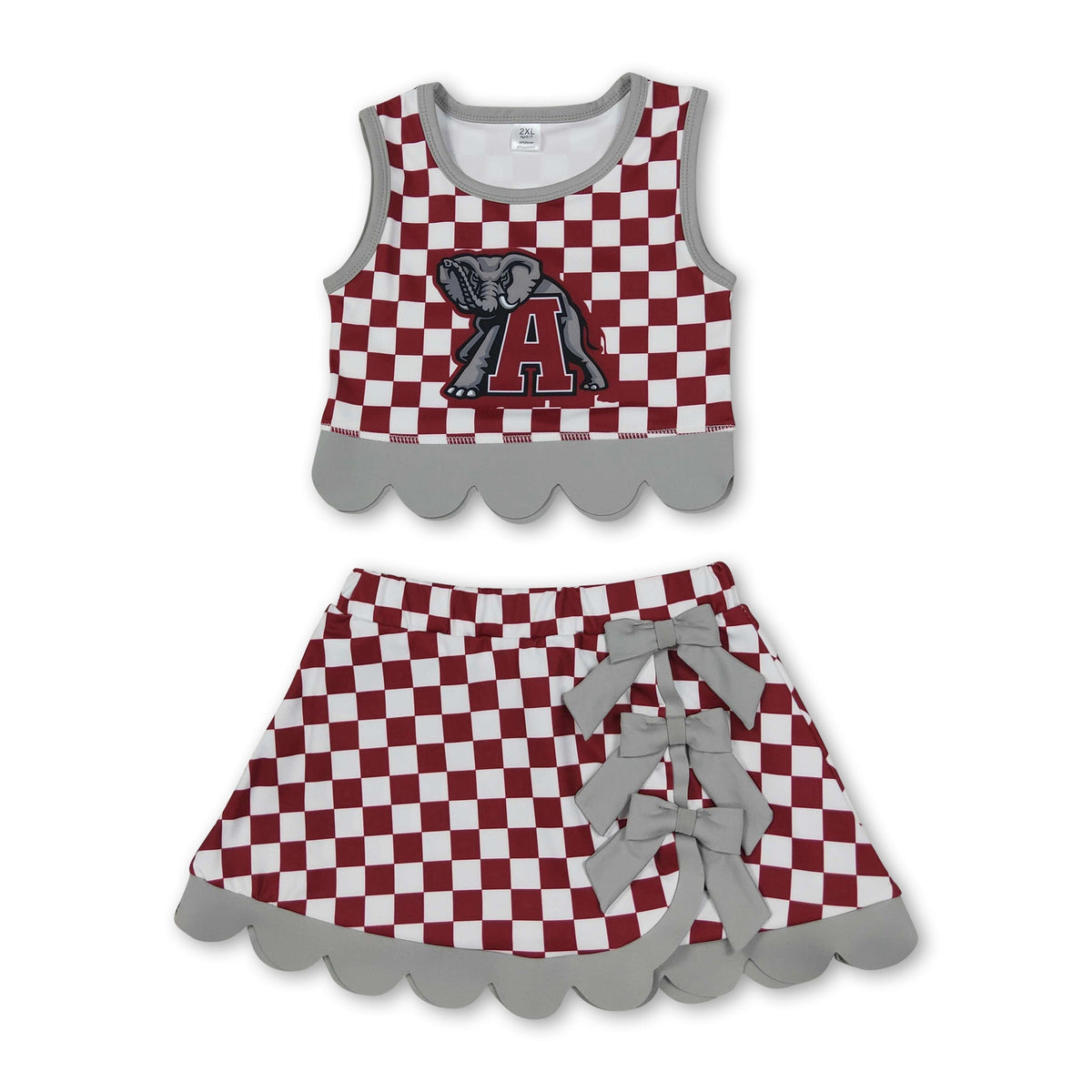 Sleeveless elephant plaid scallop girls team active wear set